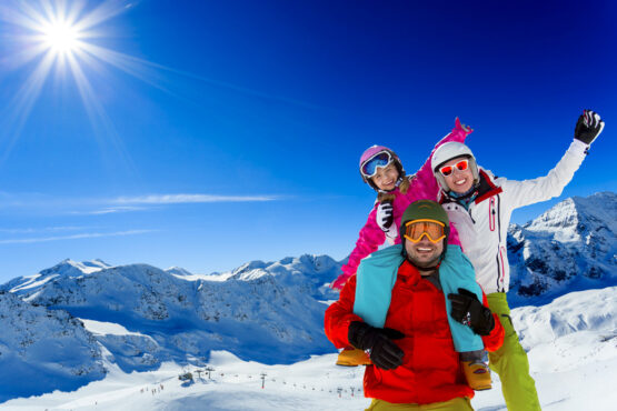 Ski family enjoying winter